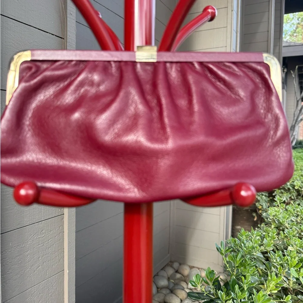 Leather Clutch Ladies Vintage Merlot Color - Picture 7 of 10